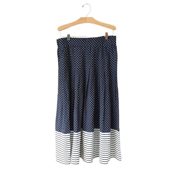 MILA SCHON Vintage Silk Pleated Midi A-line Skirt Navy Star Print - Picture 7 of 10